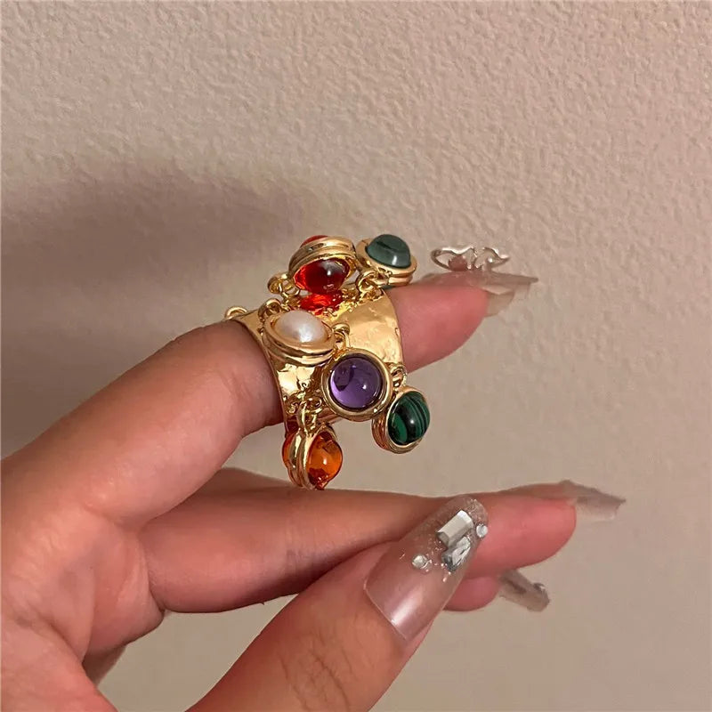 Natural Stone Open Ring multicol