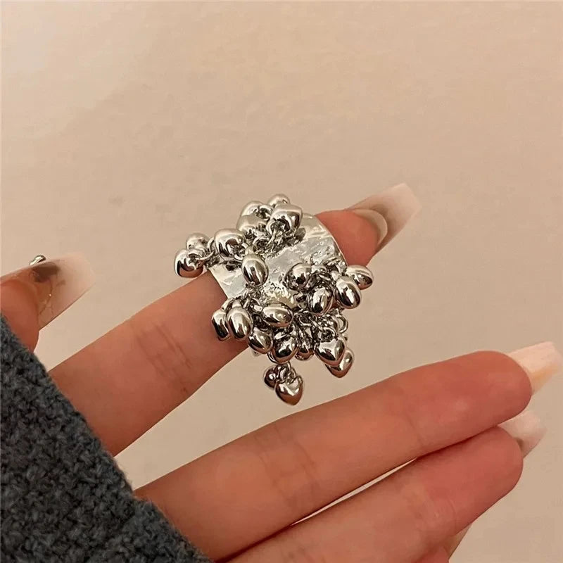Natural Stone Open Ring silver