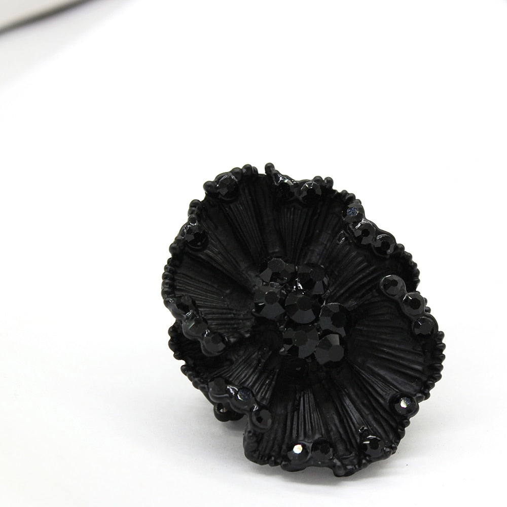 Black Matte Flower Ring