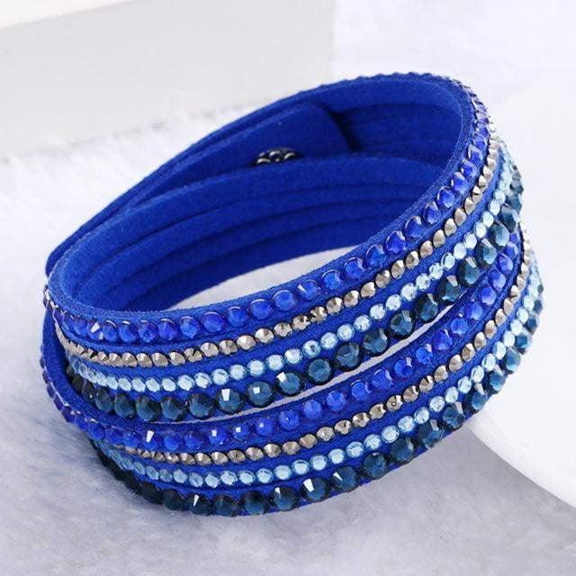 Leather Rhinestone Crystal Bracelet - Deebora