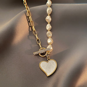 Imitation Baroque Pearl Heart Necklace